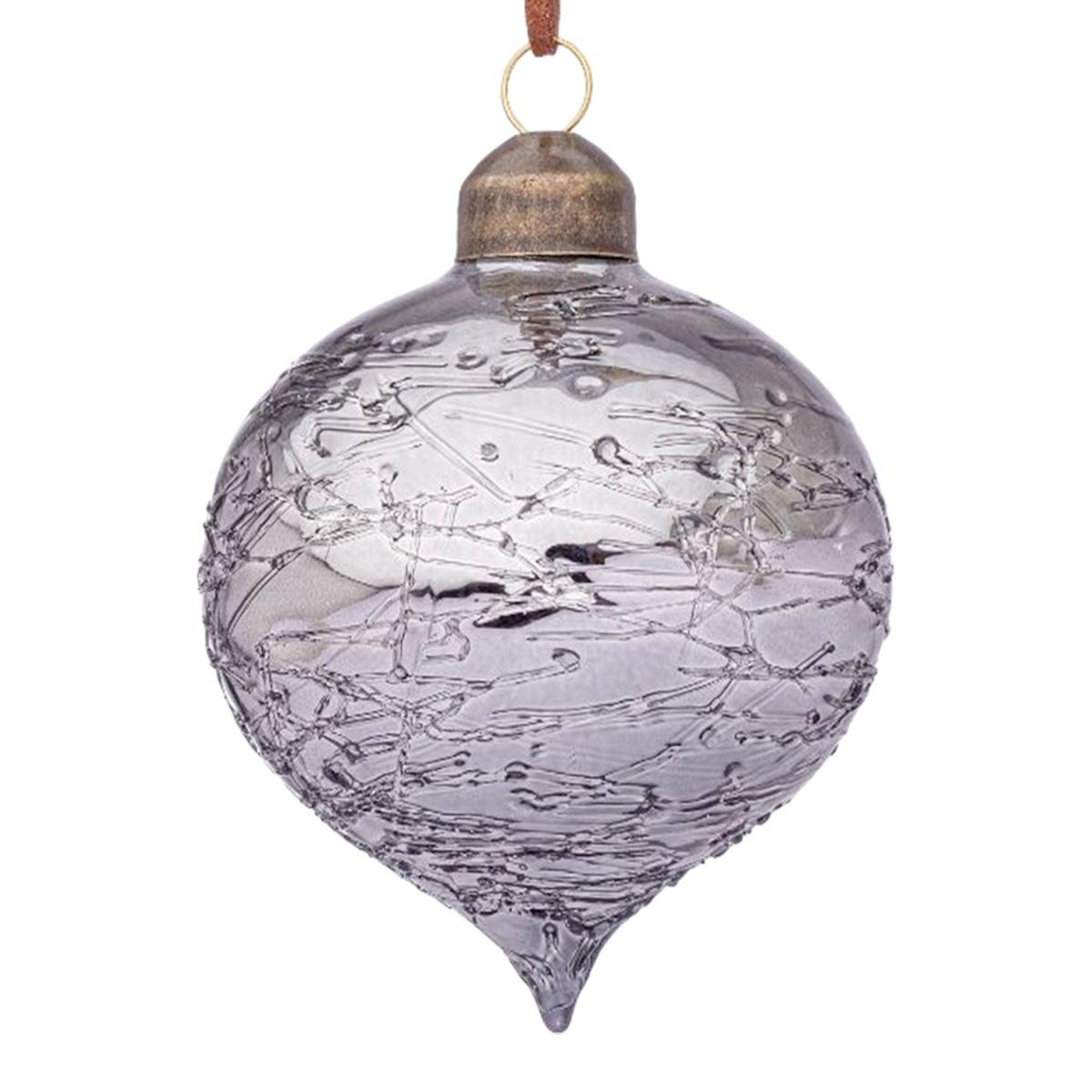 Pallina natalizia vetro cipolla argento glaciale 8 cm