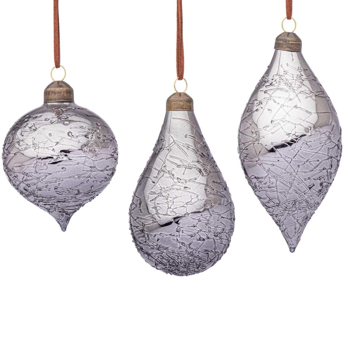 Pallina natalizia vetro cipolla argento glaciale 8 cm