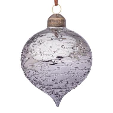 Pallina natalizia vetro cipolla argento glaciale 8 cm