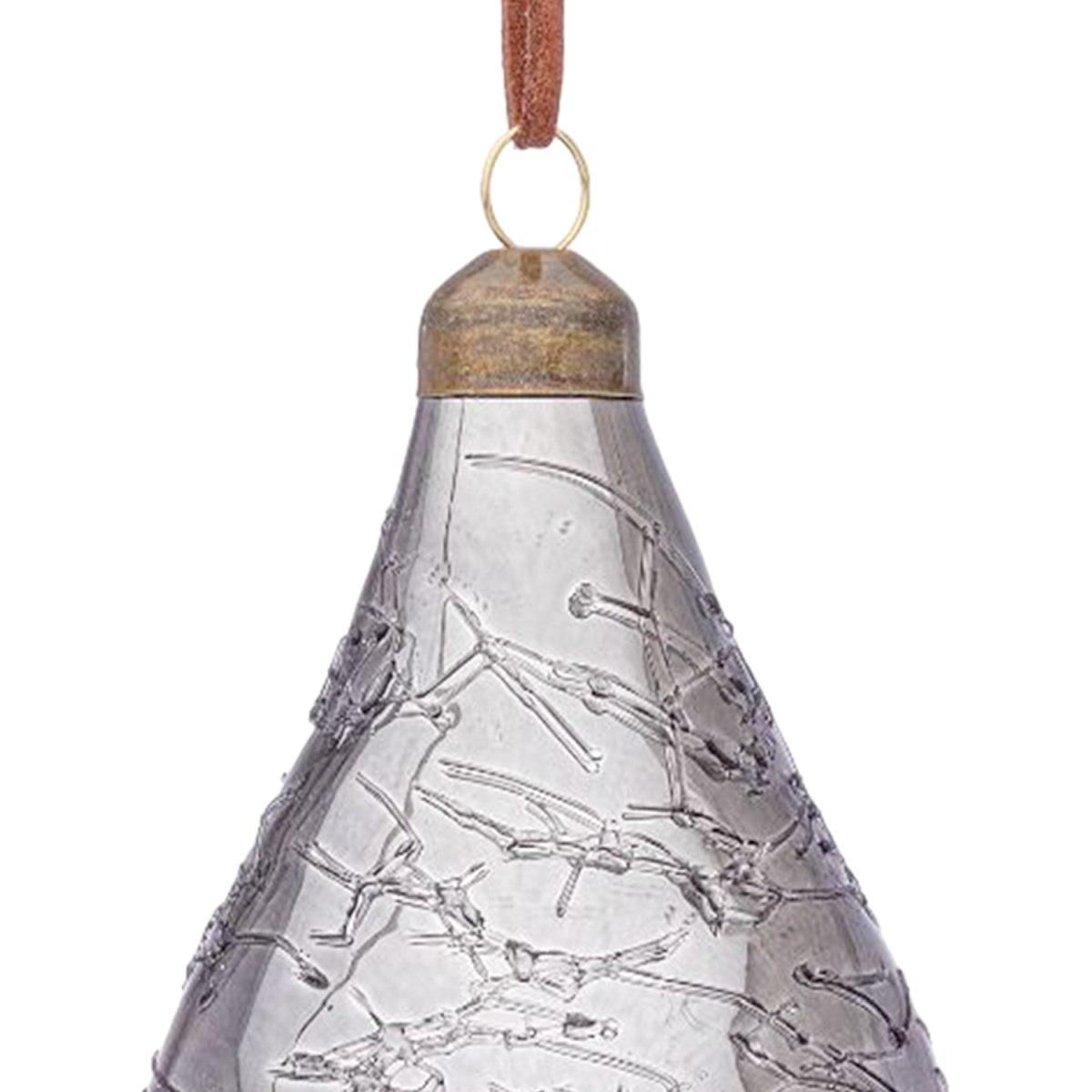 Pallina natalizia vetro goccia argento glaciale 10 cm