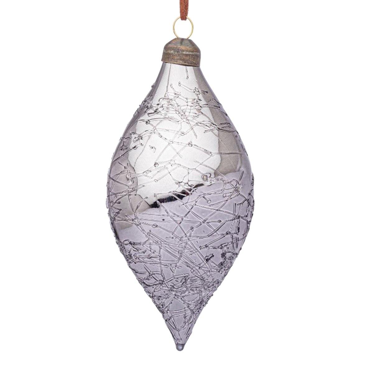 Pallina natalizia vetro goccia argento glaciale 13 cm