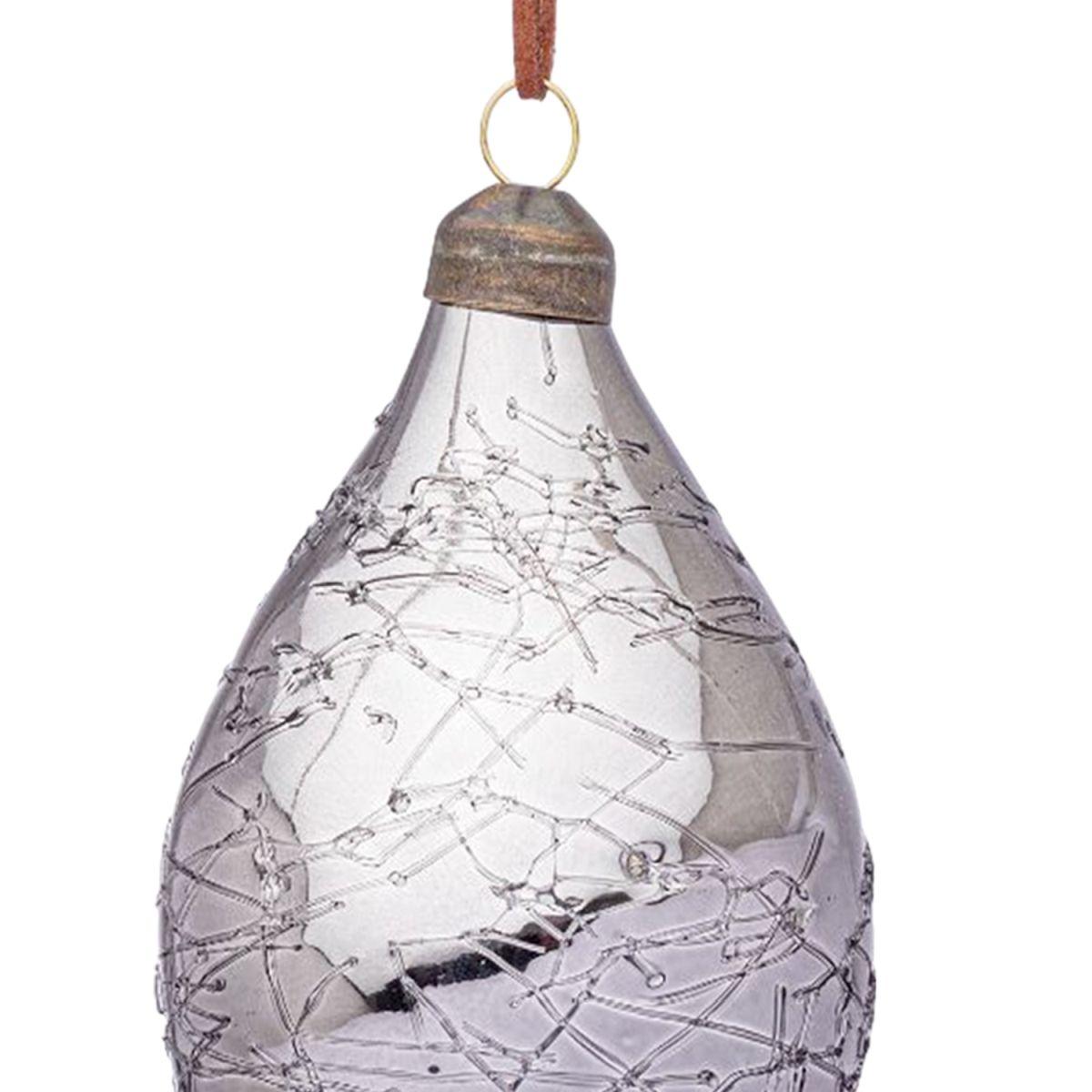 Pallina natalizia vetro goccia argento glaciale 13 cm