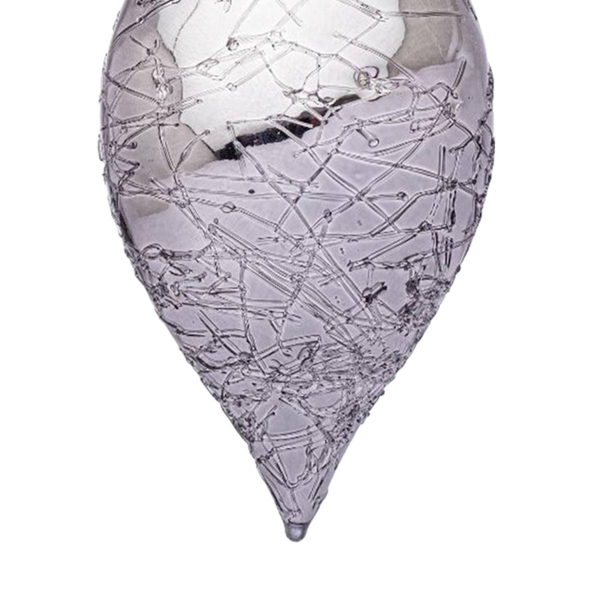 Pallina natalizia vetro goccia argento glaciale 13 cm