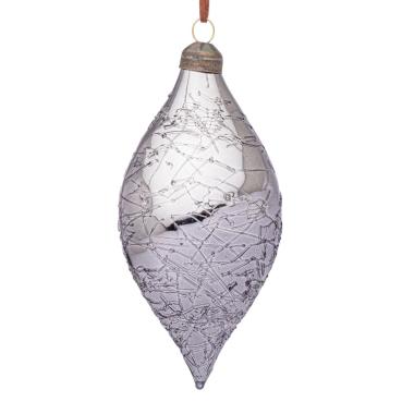 Pallina natalizia vetro goccia argento glaciale 13 cm