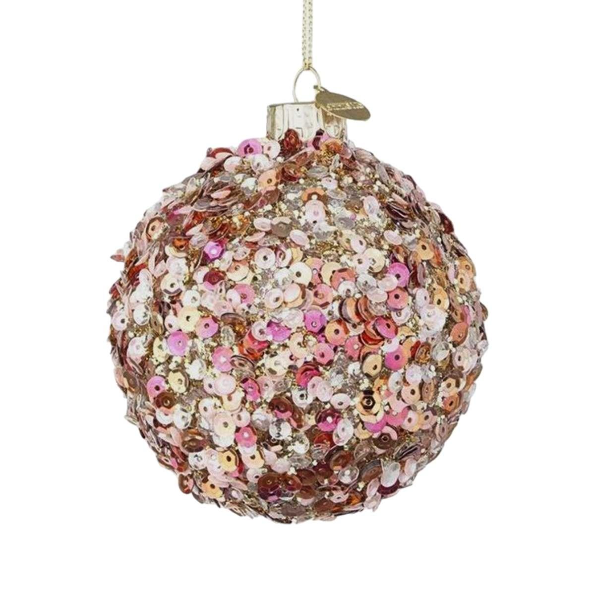 Pallina natalizia vetro rosa paillettes Ø 8 cm