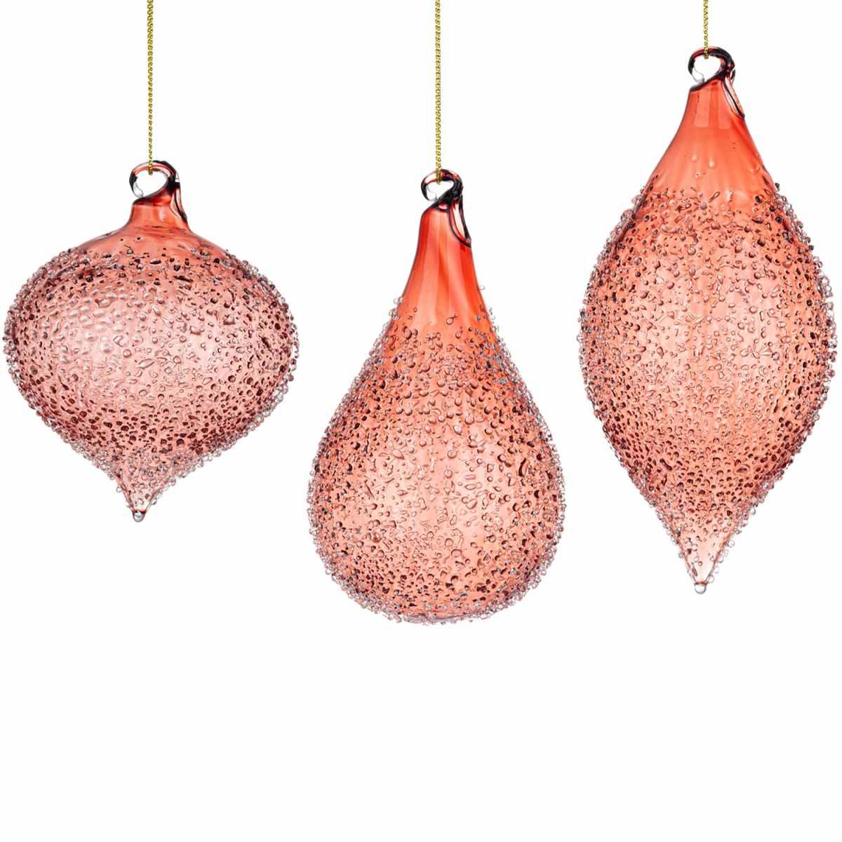 Pallina natalizia vetro cipolla rosa bollicine 8 cm