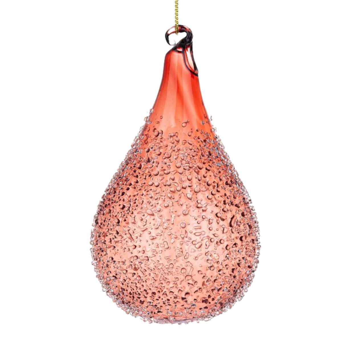 Pallina natalizia vetro goccia rosa bollicine 10 cm