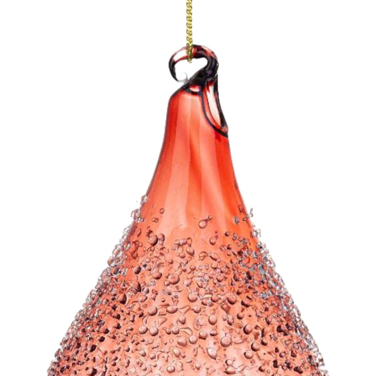 Pallina natalizia vetro goccia rosa bollicine 10 cm