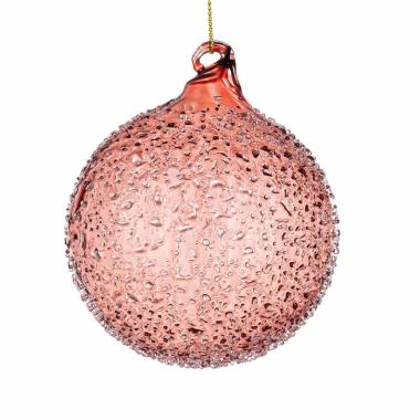 Pallina natalizia vetro rosa bollicine 8 cm