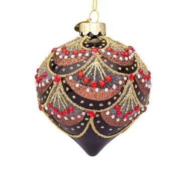 Pallina natalizia vetro cipolla nera decori 8 cm