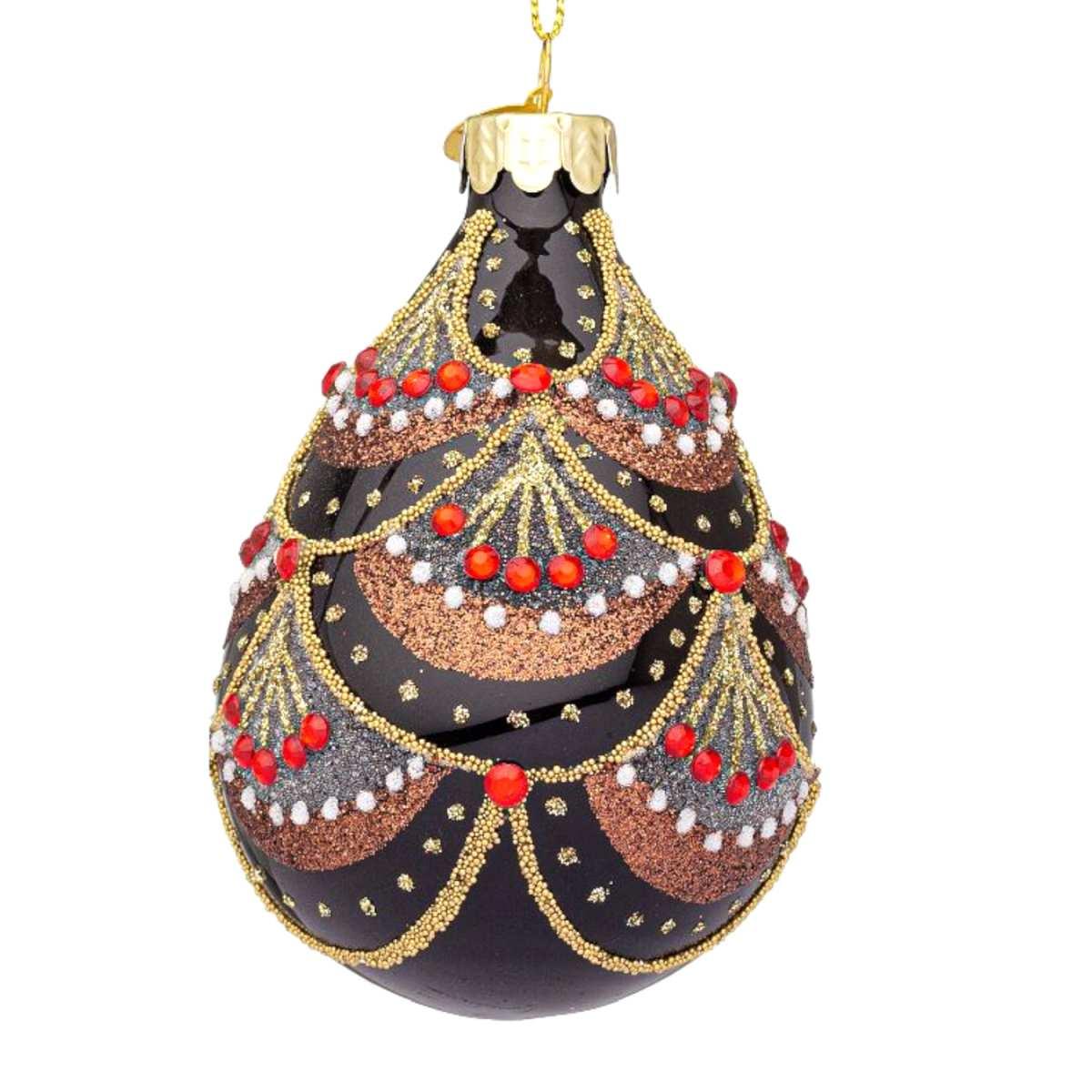 Pallina natalizia vetro goccia nera decori 10 cm