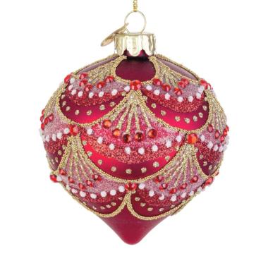 Pallina natalizia vetro cipolla rossa decori 8 cm
