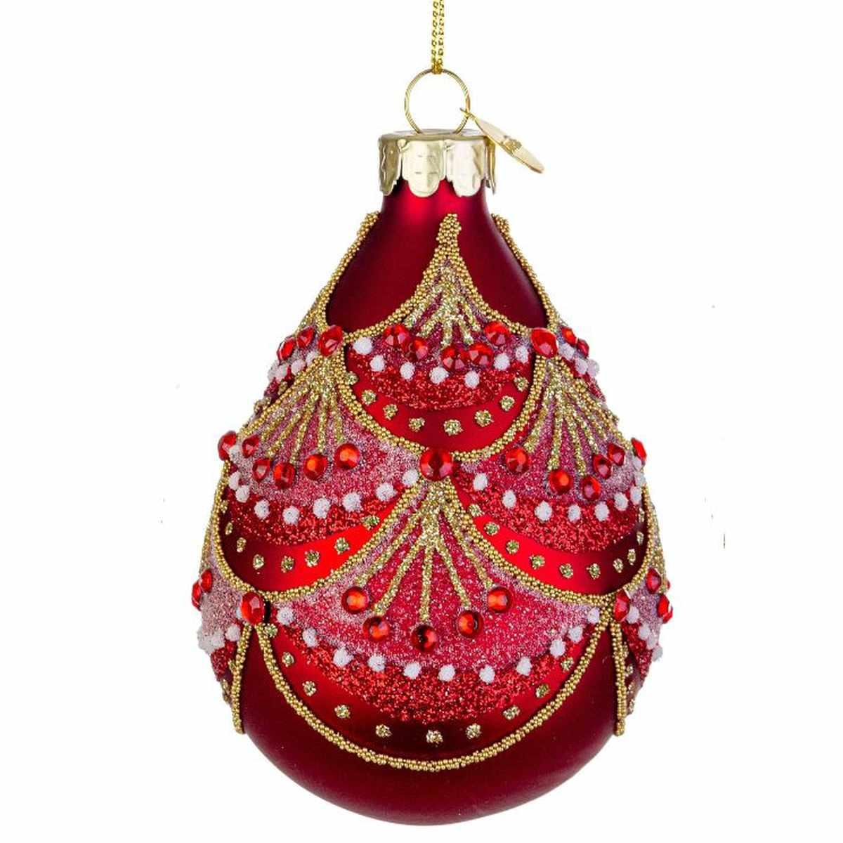 Pallina natalizia vetro goccia rossa decori 10 cm