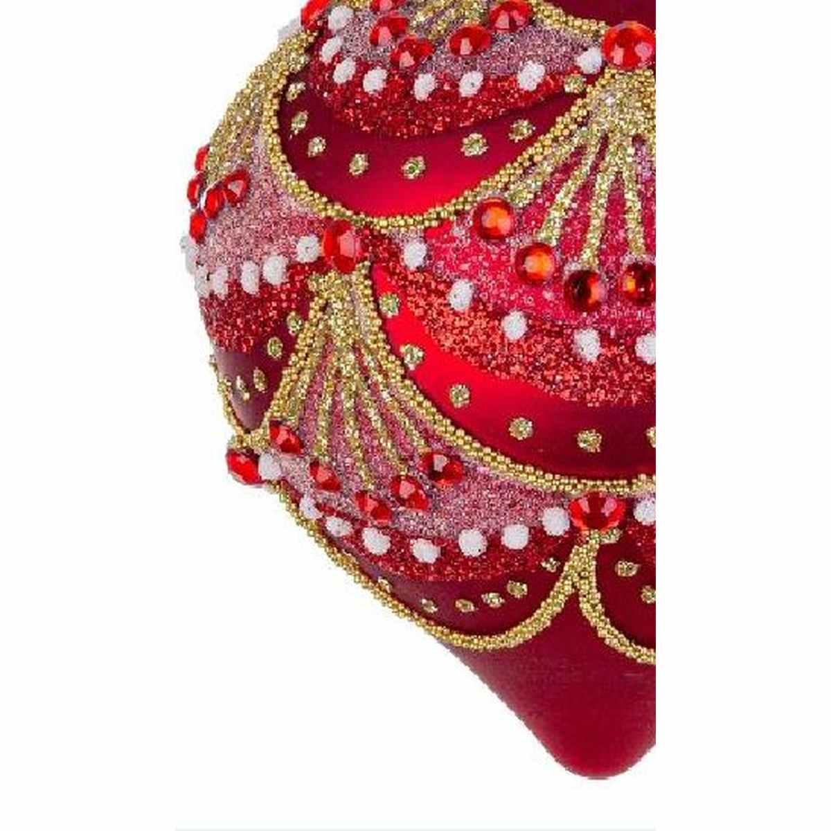 Pallina natalizia vetro goccia rossa decori 10 cm