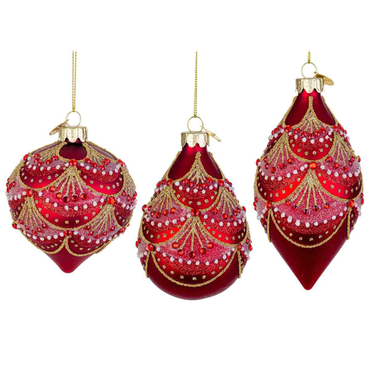 Pallina natalizia vetro goccia rossa decori 10 cm