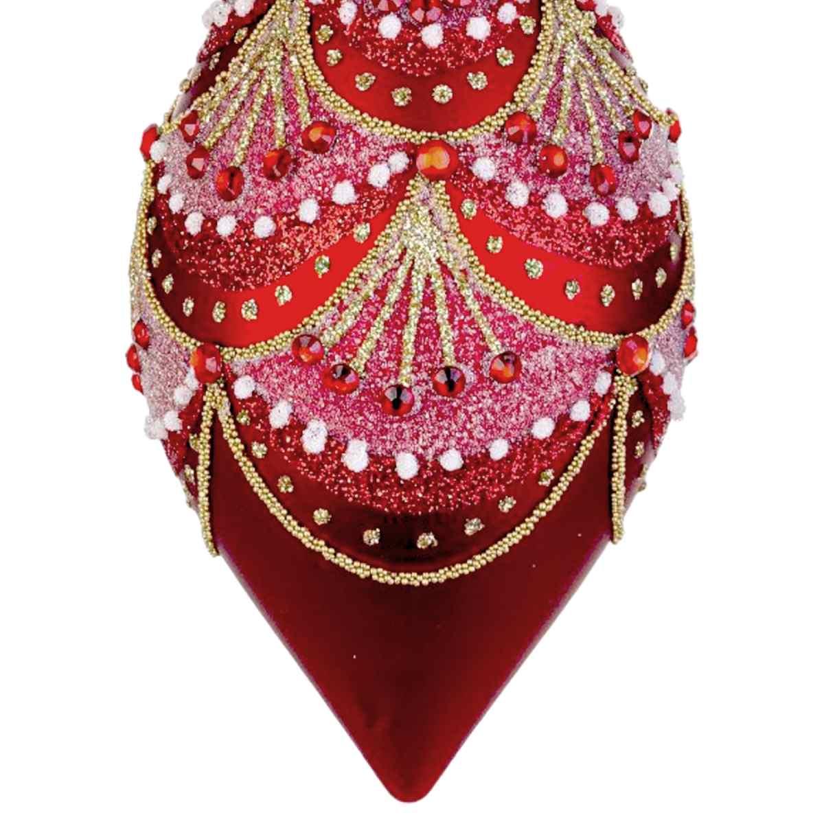 Pallina natalizia vetro goccia rossa decori 13 cm