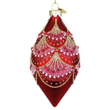 Pallina natalizia vetro goccia rossa decori 13 cm