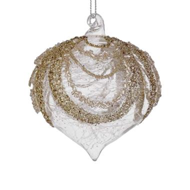 Pallina natalizia vetro cipolla trasparente decori 8 cm