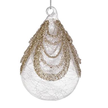 Pallina natalizia vetro goccia trasparente decori 10 cm