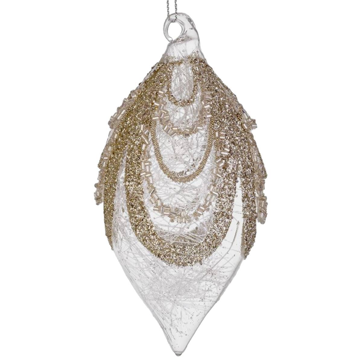 Pallina natalizia vetro goccia trasparente decori 13 cm