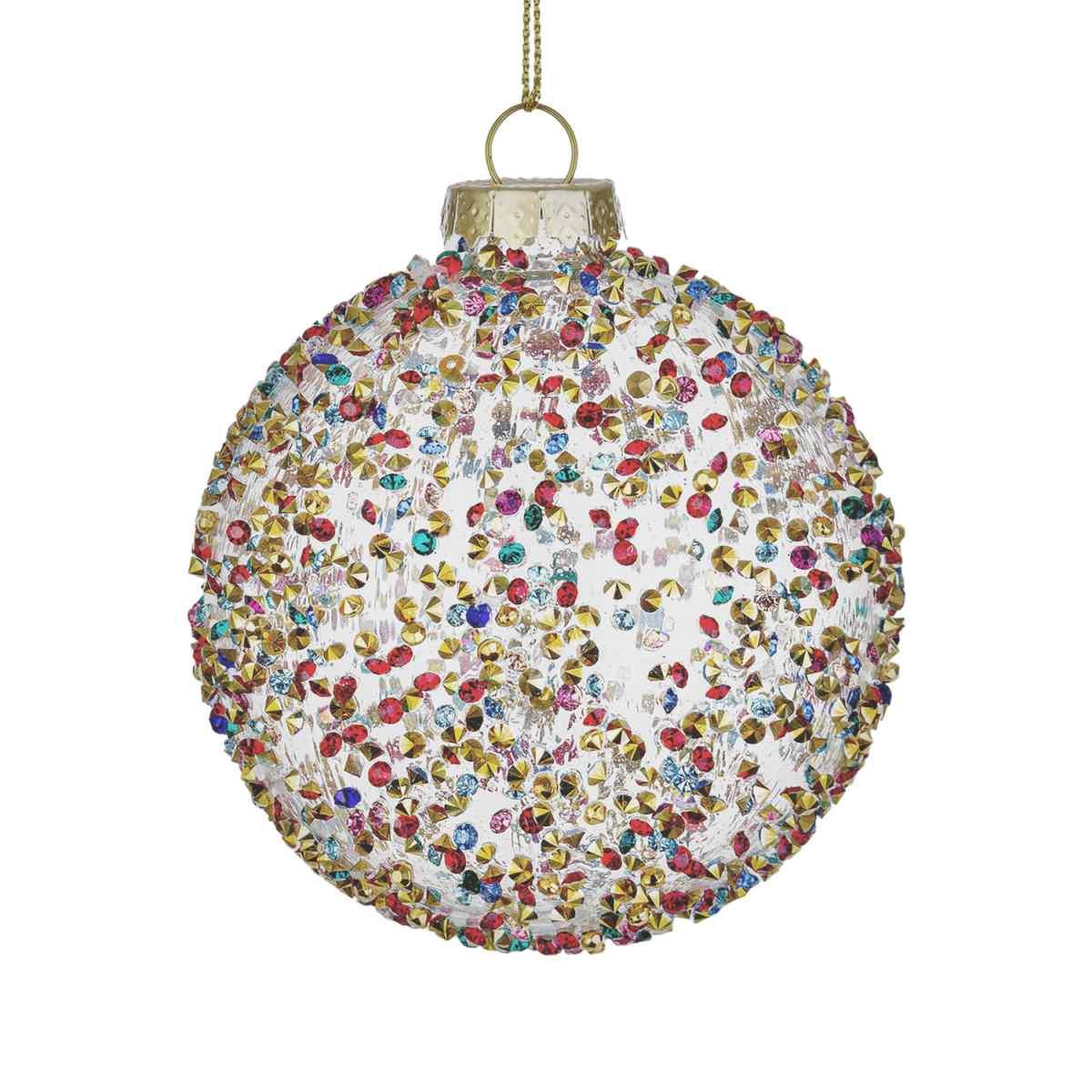 Pallina natalizia vetro multicolor strass Ø 8 cm
