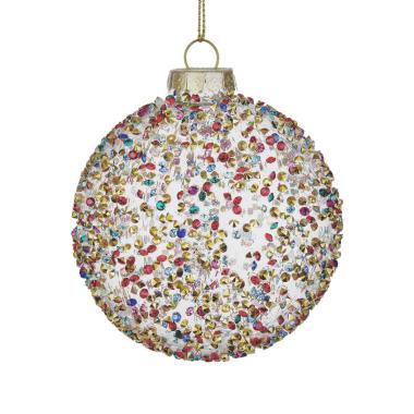 Pallina natalizia vetro multicolor strass Ø 8 cm