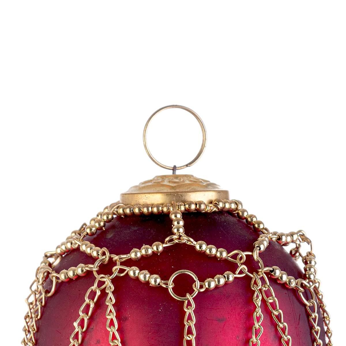 Pallina natalizia vetro rossa catene oro Ø 8 cm
