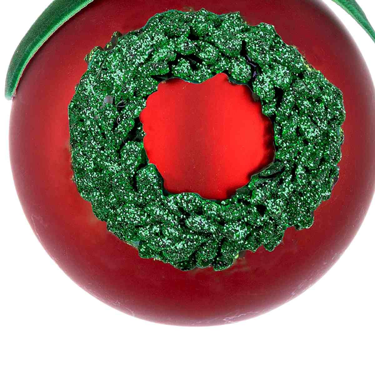 Pallina natalizia vetro rossa ghirlanda verde Ø 8 cm