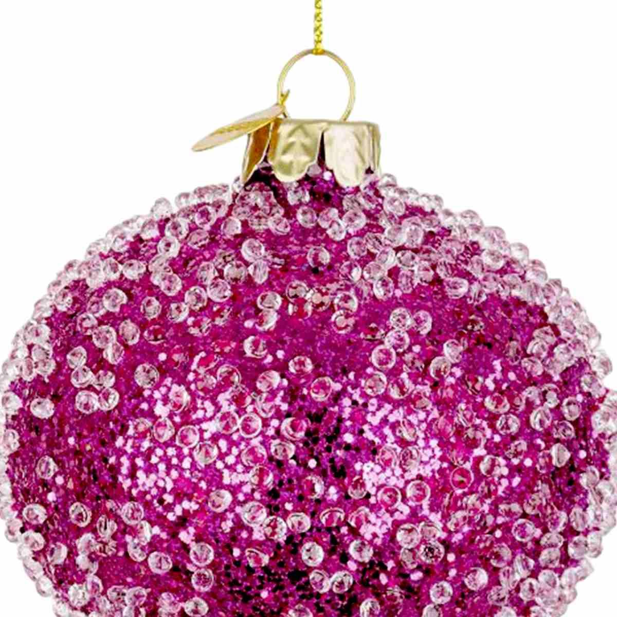 Pallina natalizia vetro cipolla rosa fucsia glitter 8 cm