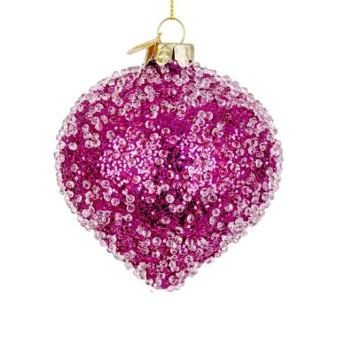 Pallina natalizia vetro cipolla rosa fucsia glitter 8 cm
