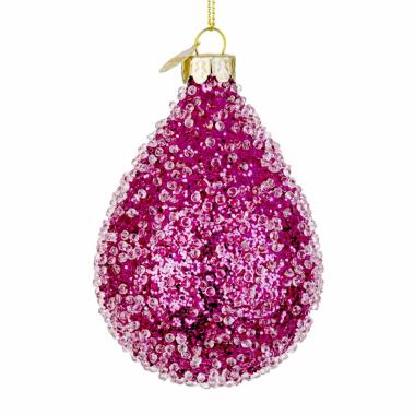 Pallina natalizia vetro goccia rosa fucsia glitter 10 cm