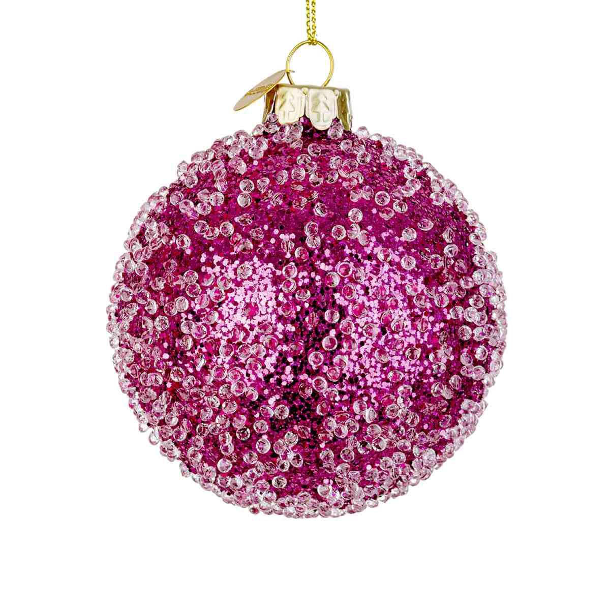 Pallina natalizia vetro rosa fucsia glitter Ø 8 cm