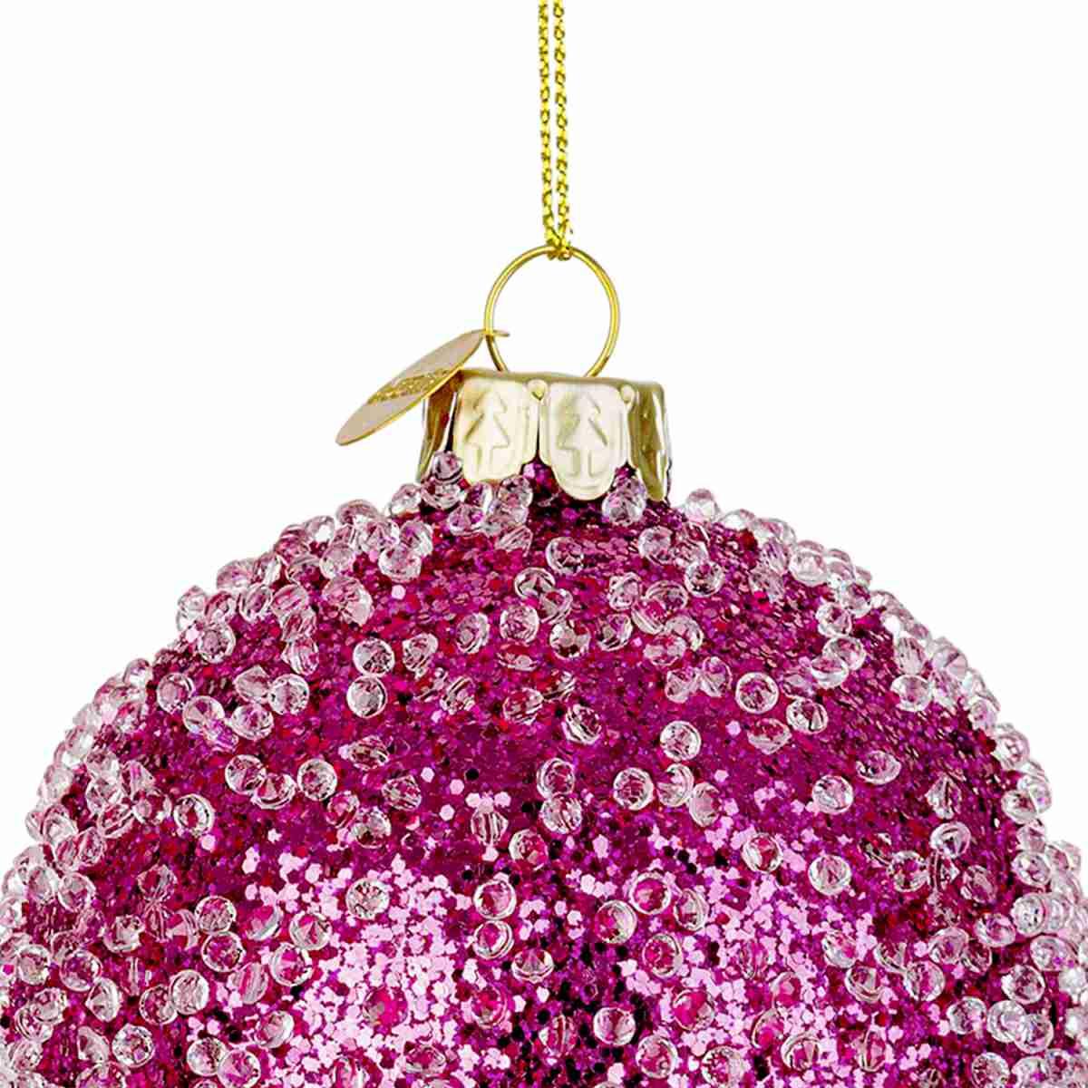 Pallina natalizia vetro rosa fucsia glitter Ø 8 cm