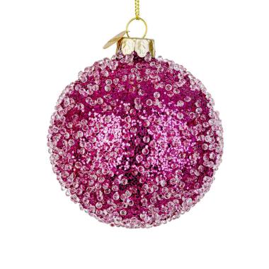 Pallina natalizia vetro rosa fucsia glitter Ø 8 cm