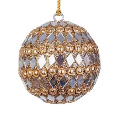 Pallina natalizia pietre perline oro argento Ø 7 cm