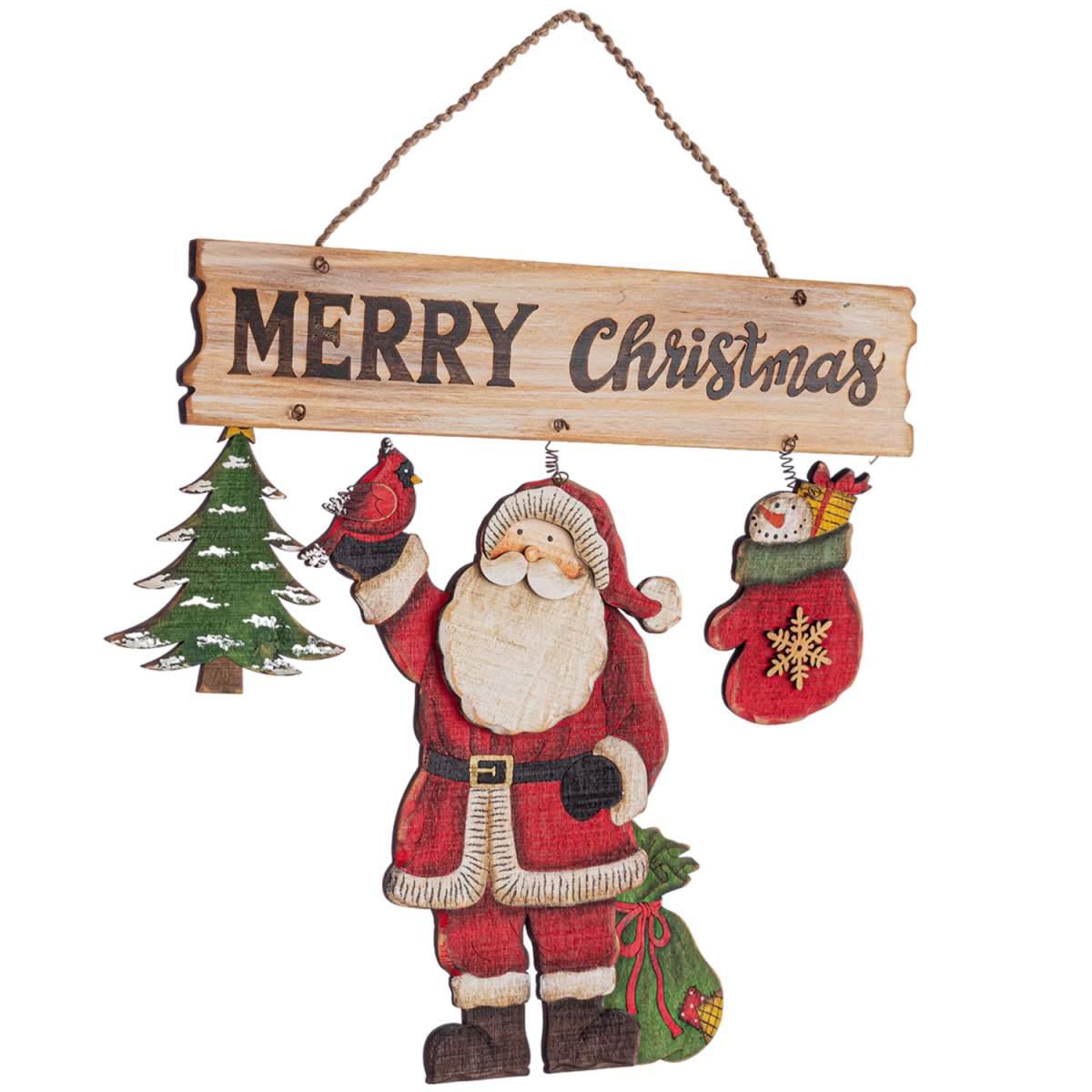 Decorazione natalizia targa legno scritta babbo 30 x 31 cm