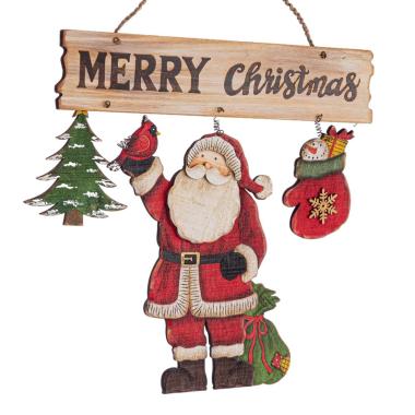 Decorazione natalizia targa legno scritta babbo 30 x 31 cm