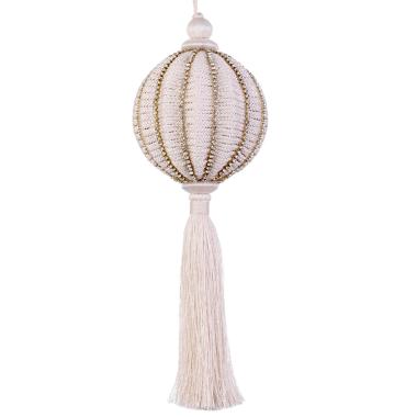 Decorazione natalizia drops bianca decori oro 8,5 x 26 cm