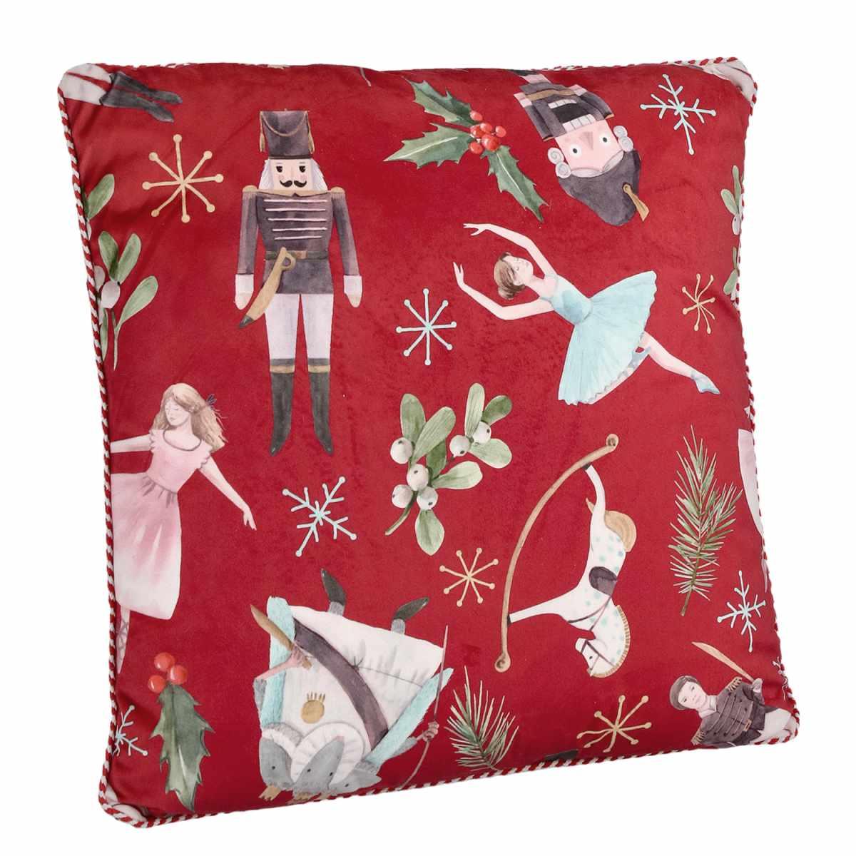 Cuscino arredo in tessuto natale schiaccianoci rosso 45 x 45 cm