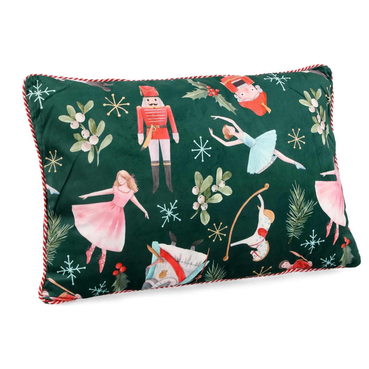 Cuscino arredo in tessuto natale schiaccianoci verde 40 x 60 cm