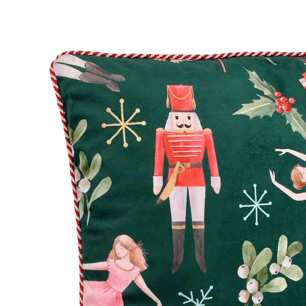 Cuscino arredo in tessuto natale schiaccianoci verde 45 x 45 cm