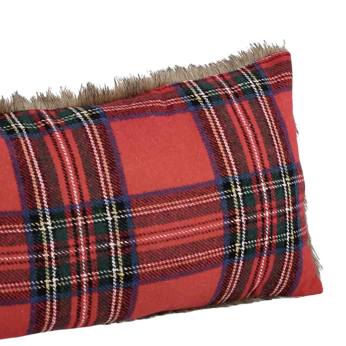 Cuscino arredo in tessuto natale tartan rosso pelliccetta 40 x 60 cm