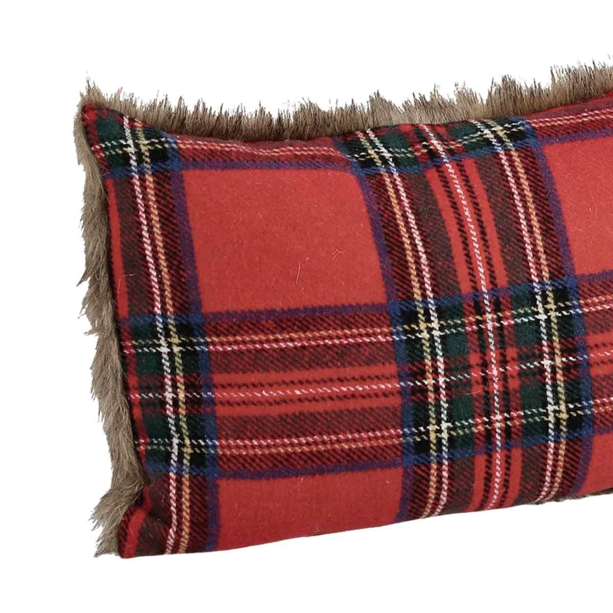 Cuscino arredo in tessuto natale tartan rosso pelliccetta 40 x 60 cm