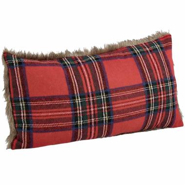Cuscino arredo in tessuto natale tartan rosso pelliccetta 40 x 60 cm