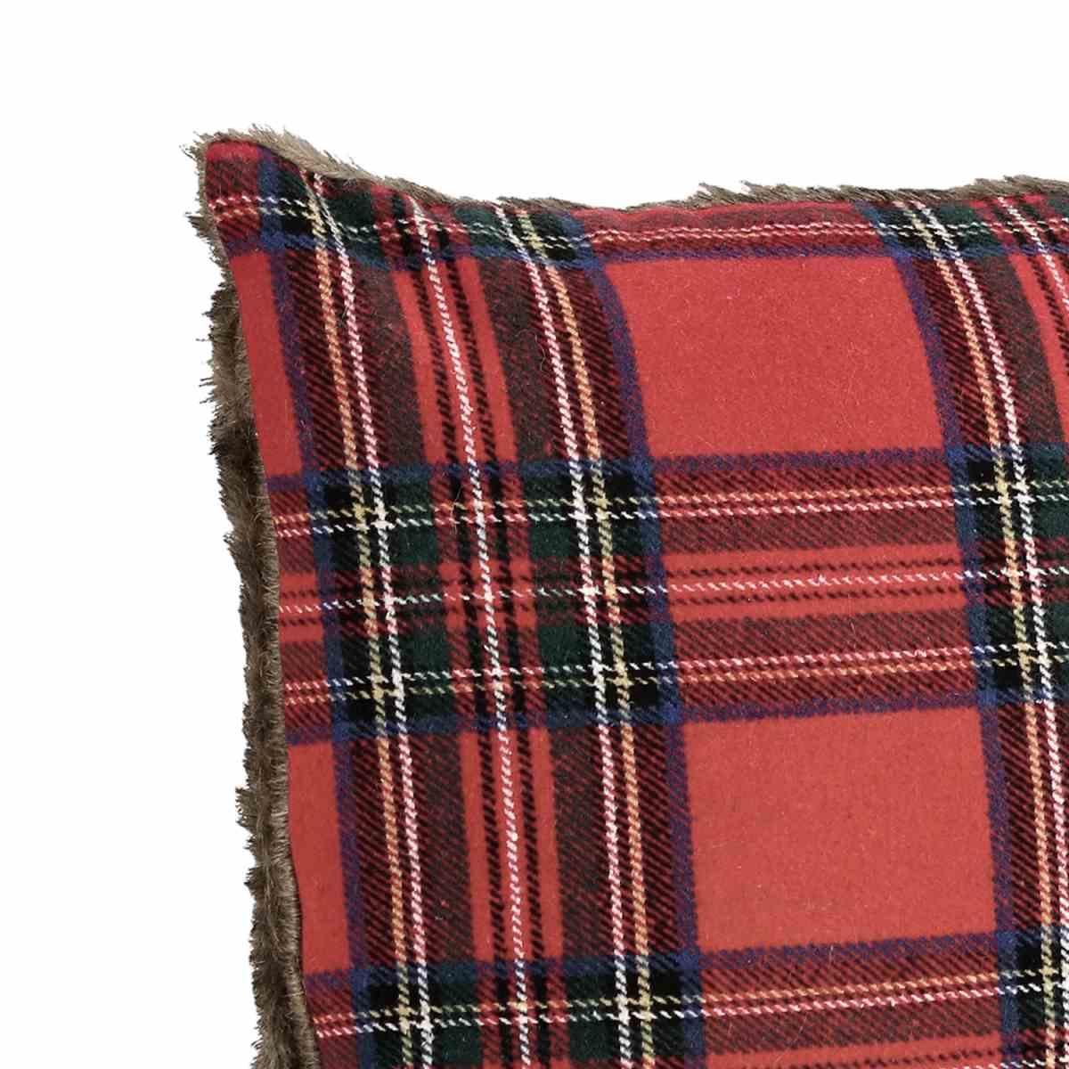Cuscino arredo in tessuto natale tartan pelliccetta 45 x 45 cm