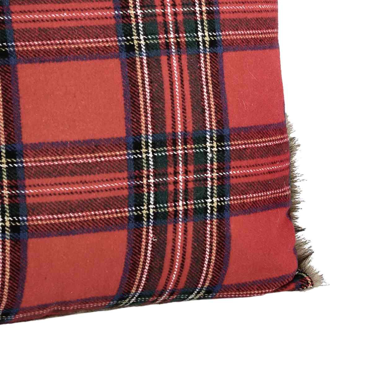 Cuscino arredo in tessuto natale tartan pelliccetta 45 x 45 cm