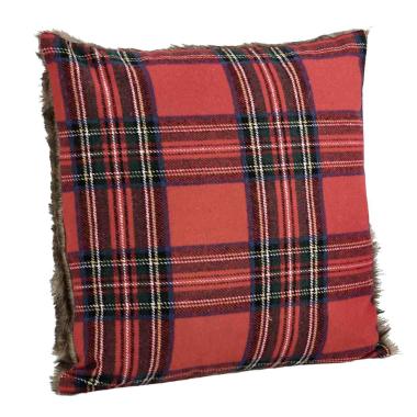 Cuscino arredo in tessuto natale tartan pelliccetta 45 x 45 cm