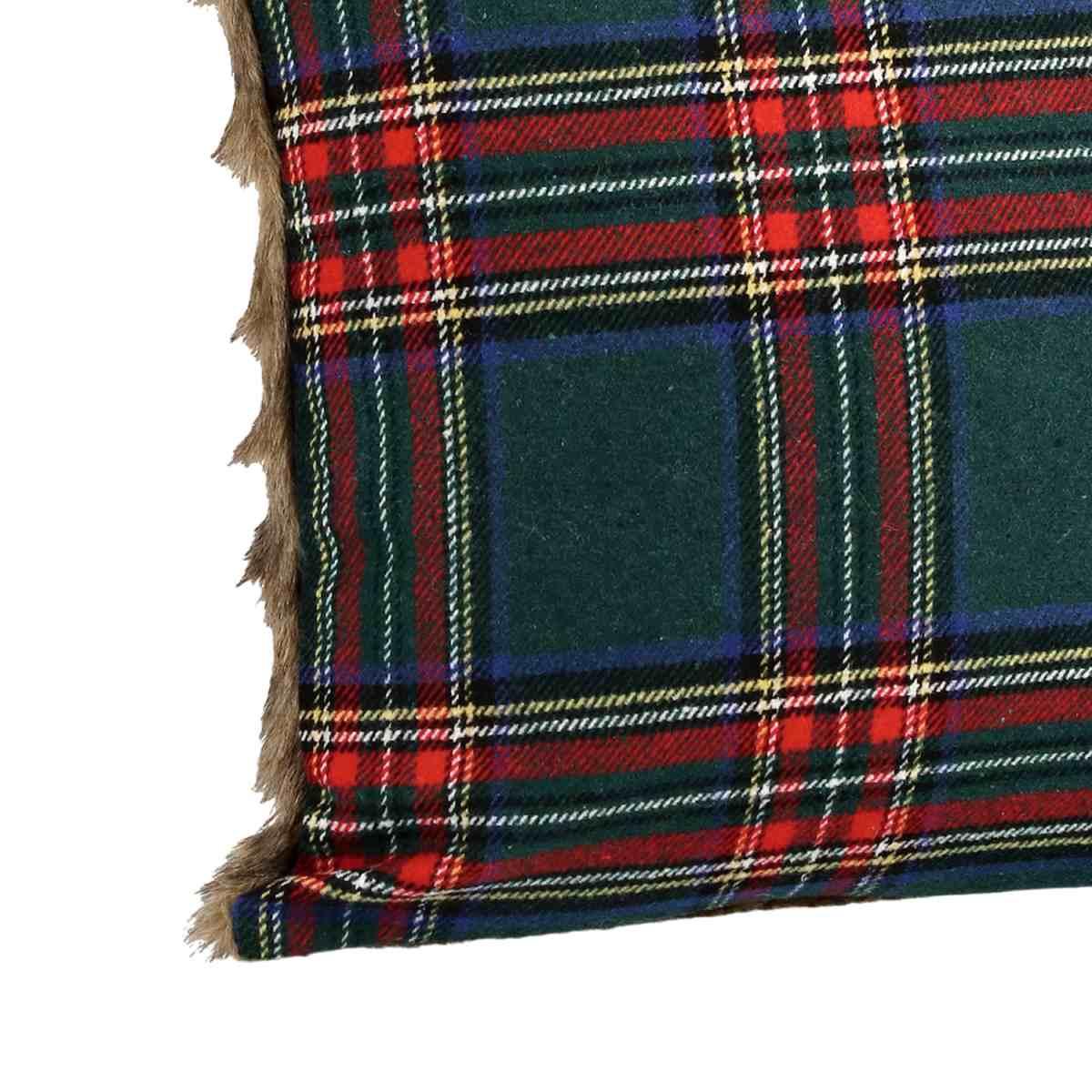 Cuscino arredo in tessuto natale tartan pelliccetta 45 x 45 cm