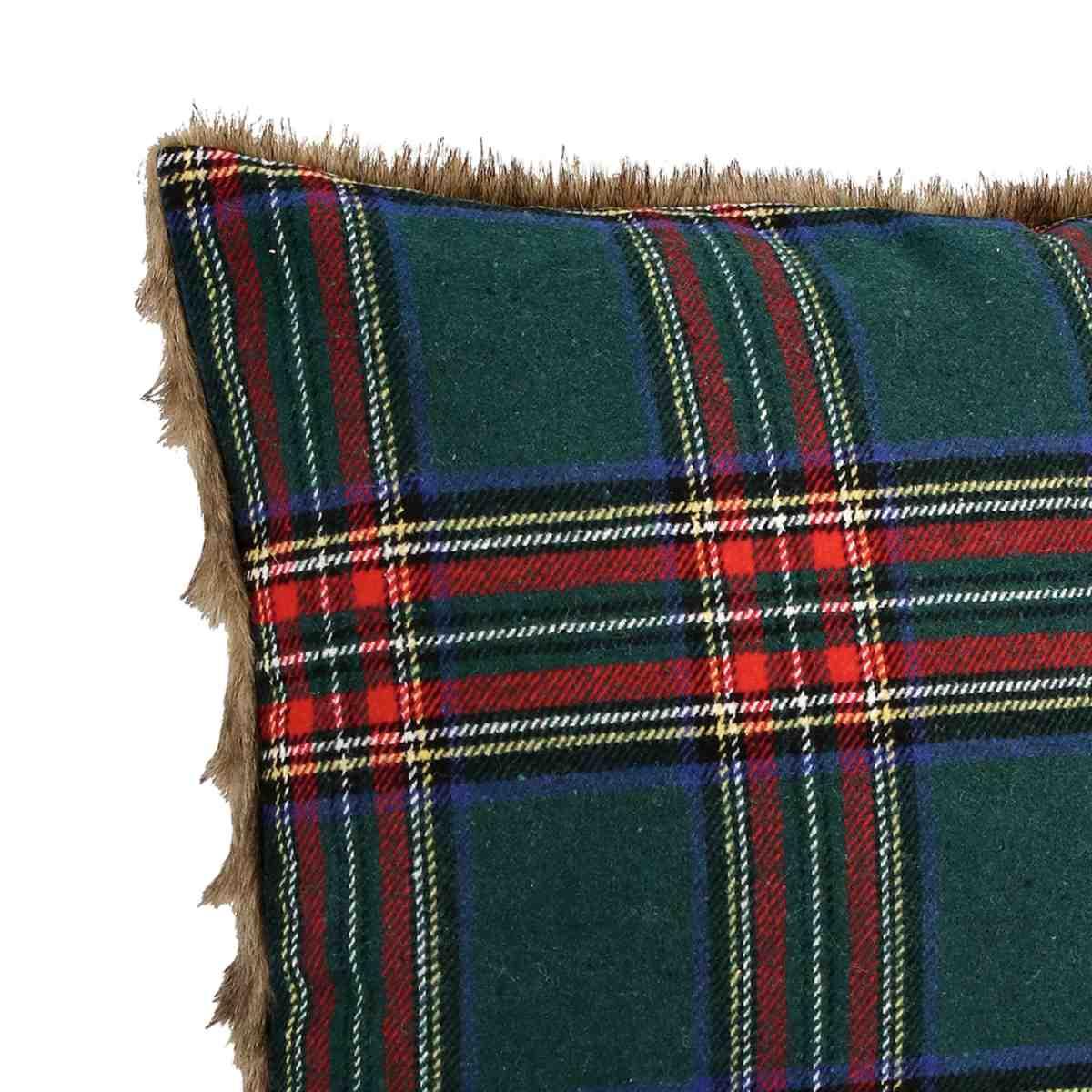 Cuscino arredo in tessuto natale tartan pelliccetta 45 x 45 cm