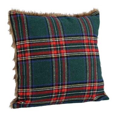 Cuscino arredo in tessuto natale tartan pelliccetta 45 x 45 cm